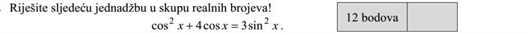 Oldja meg a következő egyenletet a valós számok halmazán! x x x 2 2 cos + 4cos = 3sin .