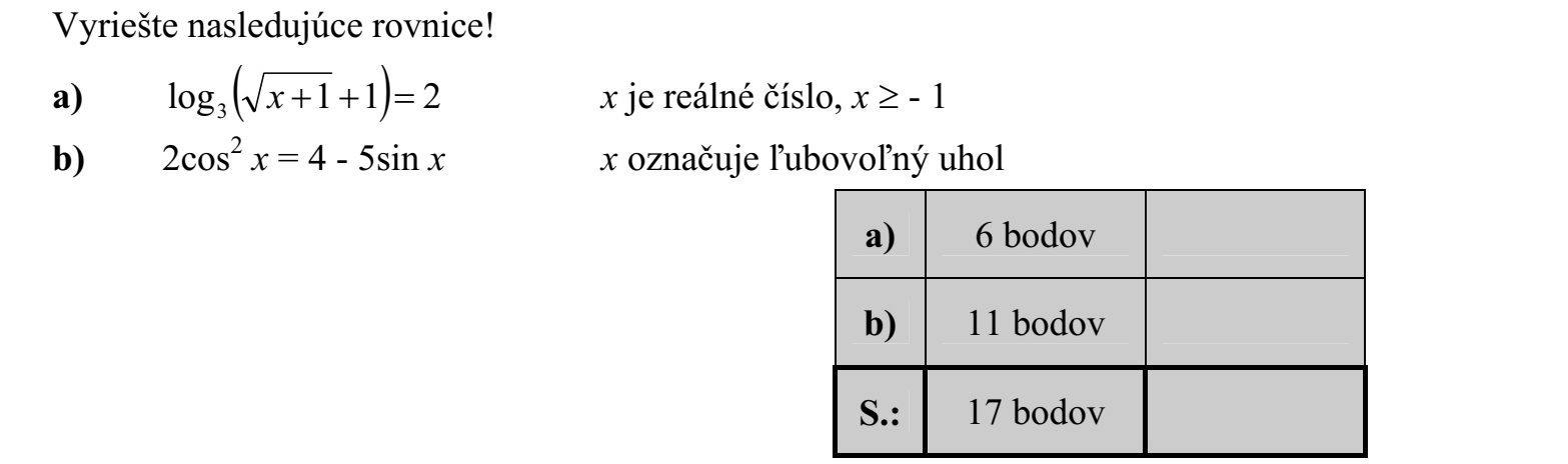 Oldja meg az alábbi egyenleteket! a) log3( x +1 +1)= 2 x valós szám és x  - 1 b) 2cos2 x = 4 - 5sin x x tetszőleges forgásszöget jelöl