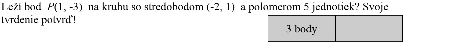 Illeszkedik-e a (-2  1) középpontú, 5 egység sugarú körre a P(1  -3) pont? Állítását számítással igazolja!