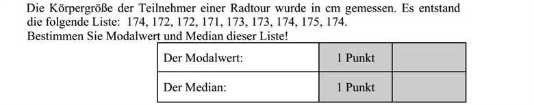 Egy kerékpártúrán résztvevők testmagassága centiméterben megadva a következő: 174, 172, 172, 171, 173, 173, 174, 175, 174. Mennyi ezen adatsor módusza és mediánja?