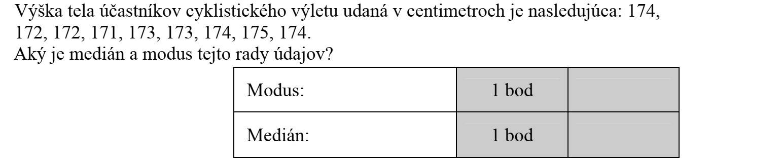 Egy kerékpártúrán résztvevők testmagassága centiméterben megadva a következő: 174, 172, 172, 171, 173, 173, 174, 175, 174. Mennyi ezen adatsor módusza és mediánja?