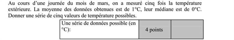 Egy márciusi napon öt alkalommal mérték meg a külső hőmérsékletet. A kapott adatok átlaga 1 °C, mediánja 0 °C. Adjon meg öt ilyen lehetséges hőmérséklet értéket!
