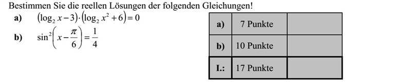 Határozza meg az alábbi egyenletek valós megoldásait! a) ( ) ( ) 06log3log 2 22 =+ xx b) 4 1 6 sin 2 =       