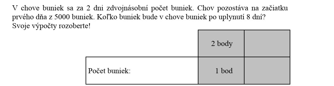 Egy sejttenyészetben 2 naponta kétszereződik meg a sejtek száma. Az első nap kezdetén 5000 sejtből állt a tenyészet. Hány sejt lesz a tenyészetben 8 nap elteltével? Számításait részletezze!