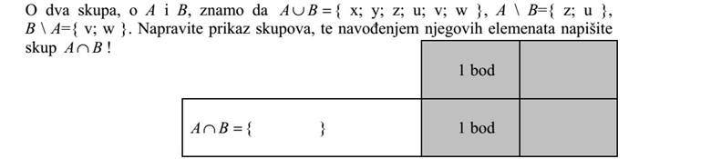 Két halmazról, A-ról és B-ről tudjuk, hogy = BA { x  y  z  u  v  w }, A  B={ z  u }, B  A={ v  w }. Készítsen halmazábrát, és adja meg elemeinek felsorolásával az BA  halmazt!