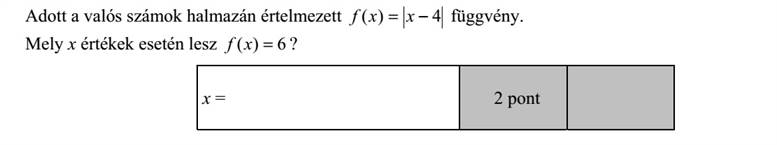 Adott a valós számok halmazán értelmezett 4)( = xxf függvény. Mely x értékek esetén lesz 6)( =xf ?