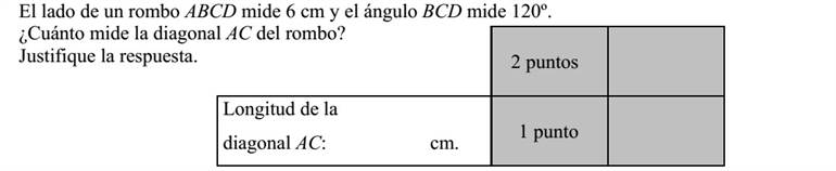 Az ABCD rombusz egy oldala 6 cm hosszú, a BCD szög 120º. Mekkora a rombusz AC átlója? Válaszát indokolja!