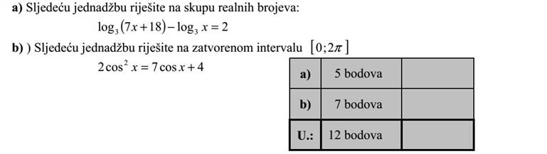 a) Oldja meg a következő egyenletet a valós számok halmazán: ( ) 2log187log 33 =+ xx b) Oldja meg a következő egyenletet a [ ] 2 0 zárt intervallumon: 4cos7cos2 2 += x