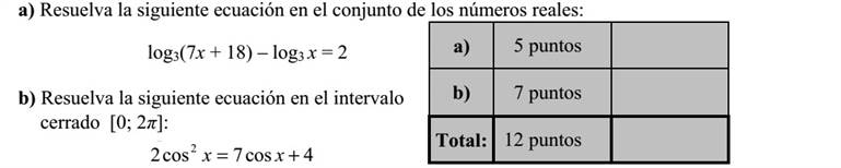 a) Oldja meg a következő egyenletet a valós számok halmazán: ( ) 2log187log 33 =+ xx b) Oldja meg a következő egyenletet a [ ] 2 0 zárt intervallumon: 4cos7cos2 2 += x