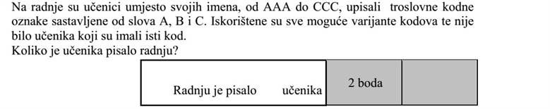 Egy dolgozatra a tanulók a nevük helyett az A, B és C betűkből alkotott hárombetűs kódokat írták fel AAA-tól CCC-ig. Minden lehetséges kódot kiosztottak és nem volt két azonos kódú tanuló. Hány tanuló írta meg a dolgozatot?
