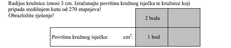 Egy kör sugara 3 cm. Számítsa ki ebben a körben a 270 fokos középponti szöghöz tartozó körcikk területét! Megoldását részletezze!