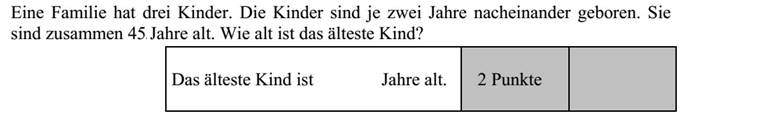 Egy családban három gyerek van. A gyerekek kétévente születtek, életkoruk összege 45 év. Hány éves a legidősebb gyerek?