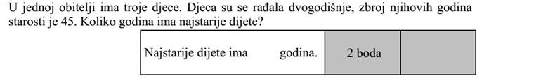 Egy családban három gyerek van. A gyerekek kétévente születtek, életkoruk összege 45 év. Hány éves a legidősebb gyerek?