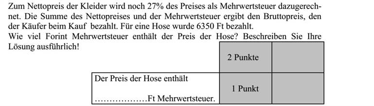 A ruházati cikkek nettó árát 27%-kal növeli meg az áfa (általános forgalmi adó). A nettó ár és az áfa összege a bruttó ár, amelyet a vásárló fizet a termék vásárlásakor. Egy nad- rágért 6350 Ft-ot fizetünk. Hány forint áfát tartalmaz a nadrág ára? Megoldását részletezze!