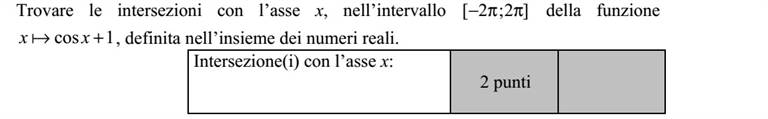 Adja meg a valós számok halmazán értelmezett 1cos xx  függvény zérushelyeit a ]2 2[  intervallumban!