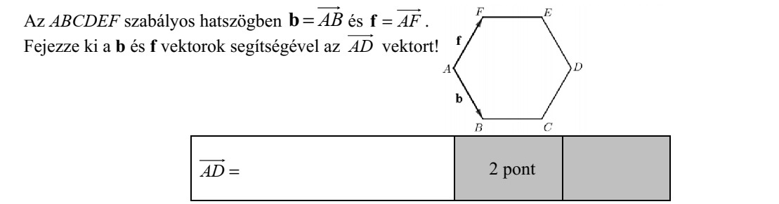 Az ABCDEF szabályos hatszögben AB=b és AF=f . Fejezze ki a b és f vektorok segítségével az AD vektort!