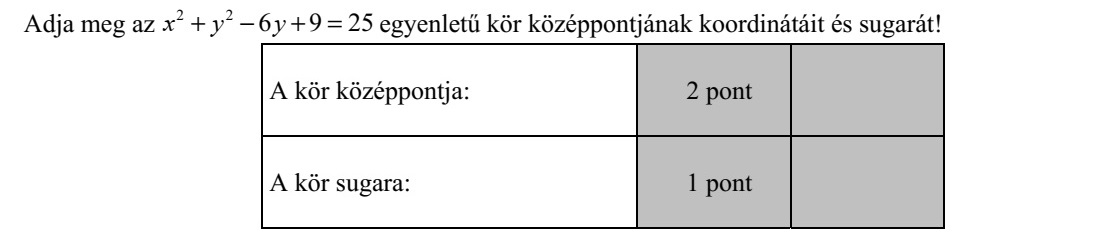 Adja meg az 2 2 6 9 25x y y+ + = egyenletű kör középpontjának koordinátáit és sugarát!