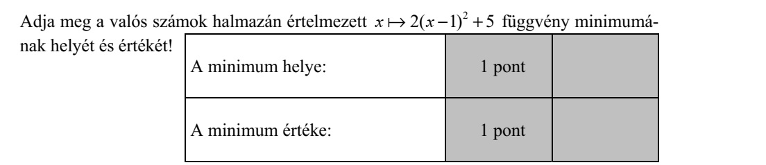 Adja meg a valós számok halmazán értelmezett 2 2( 1) 5x x  + függvény minimumá- nak helyét és értékét! A minimum helye: A minimum értéke: