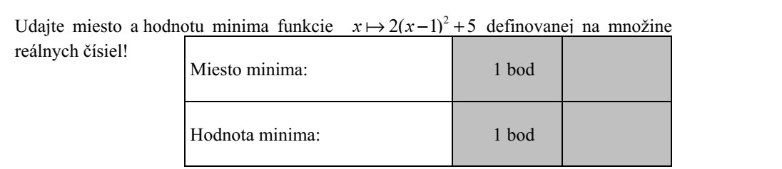 Adja meg a valós számok halmazán értelmezett 2 2( 1) 5x x  + függvény minimumá- nak helyét és értékét! A minimum helye: A minimum értéke: