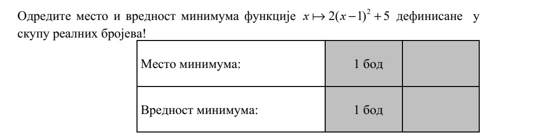 Adja meg a valós számok halmazán értelmezett 2 2( 1) 5x x  + függvény minimumá- nak helyét és értékét! A minimum helye: A minimum értéke:
