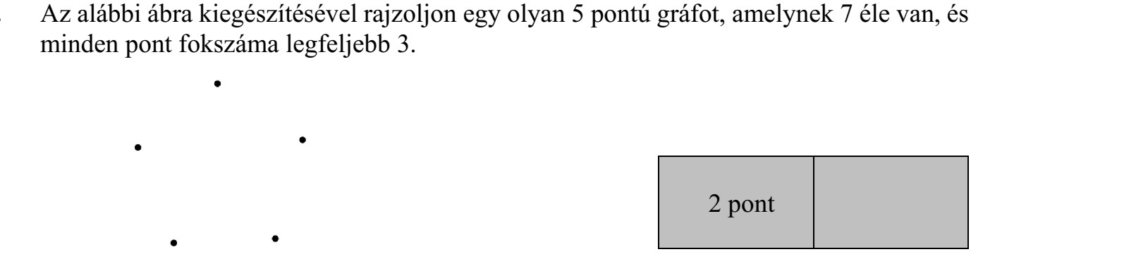 Az alábbi ábra kiegészítésével rajzoljon egy olyan 5 pontú gráfot, amelynek 7 éle van, és minden pont fokszáma legfeljebb 3.