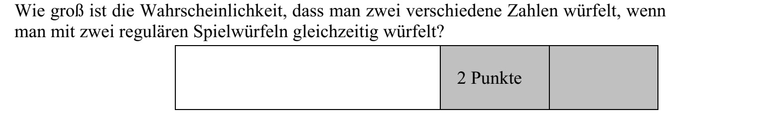 Két szabályos dobókockával egyszerre dobva mennyi annak a valószínűsége, hogy két különböző számot dobunk?