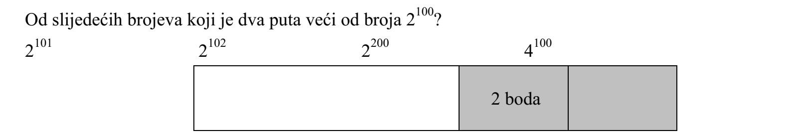 Az alábbi számok közül melyik az, amelyik a 2 100 szám kétszeresével egyenlő? 2 101 2 102 2 200 4 100