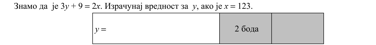 Tudjuk, hogy 3y + 9 = 2x. Számítsa ki y értékét, ha x = 123.