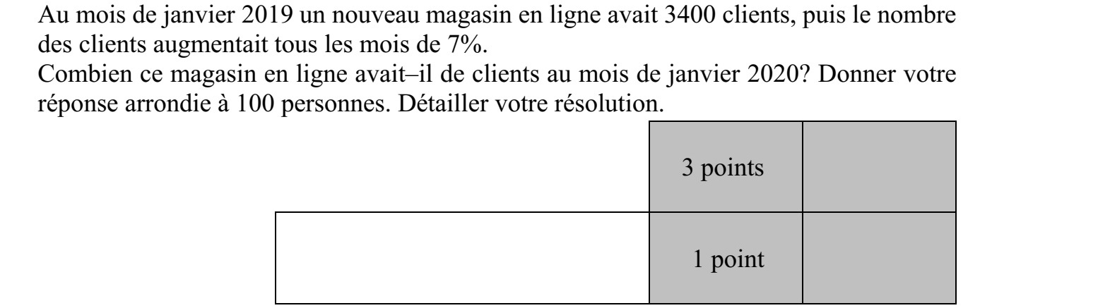 Egy új webáruháznak 2019 januárjában 3400 vásárlója volt, majd a vásárlók száma hó- napról hónapra 7%-kal nőtt. Hány vásárlója volt ennek a webáruháznak 2020 januárjában? Válaszát száz főre kere- kítve adja meg! Megoldását részletezze!