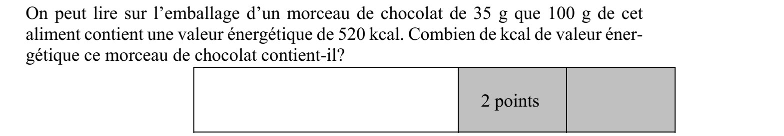 Egy 35 g tömegű csokoládészelet csomagolásán az olvasható, hogy 100 g termék 520 kcal energiát tartalmaz. Hány kcal energiát tartalmaz ez a csokoládészelet?