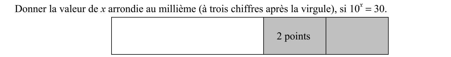 Adja meg x értékét három tizedesjegyre kerekítve, ha 10x = 30.
