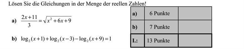Oldja meg a valós számok halmazán az alábbi egyenleteket! a) 96 3 112 2   xx x b) 1)9(log)3(log)1(log 222  xxx